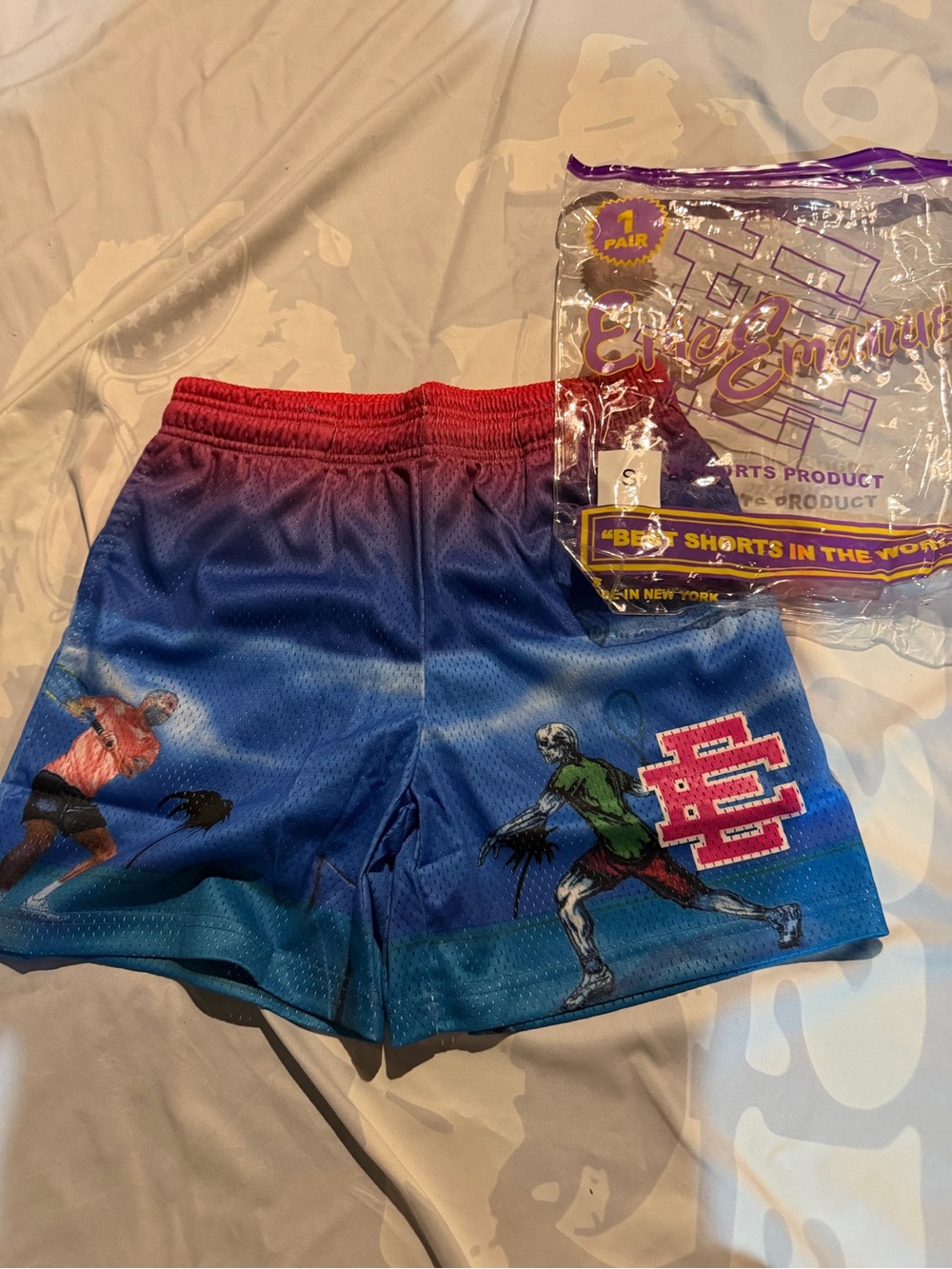 Eric Emanuel Red to Purple Ombre Athletic Shorts with Label Detail